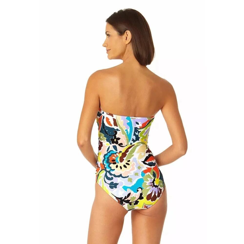 NEW Anne Cole Twist Front Bandeau One Piece Swimsuit SZ 8 Kashmir Paisley $110 - Picture 3 of 5